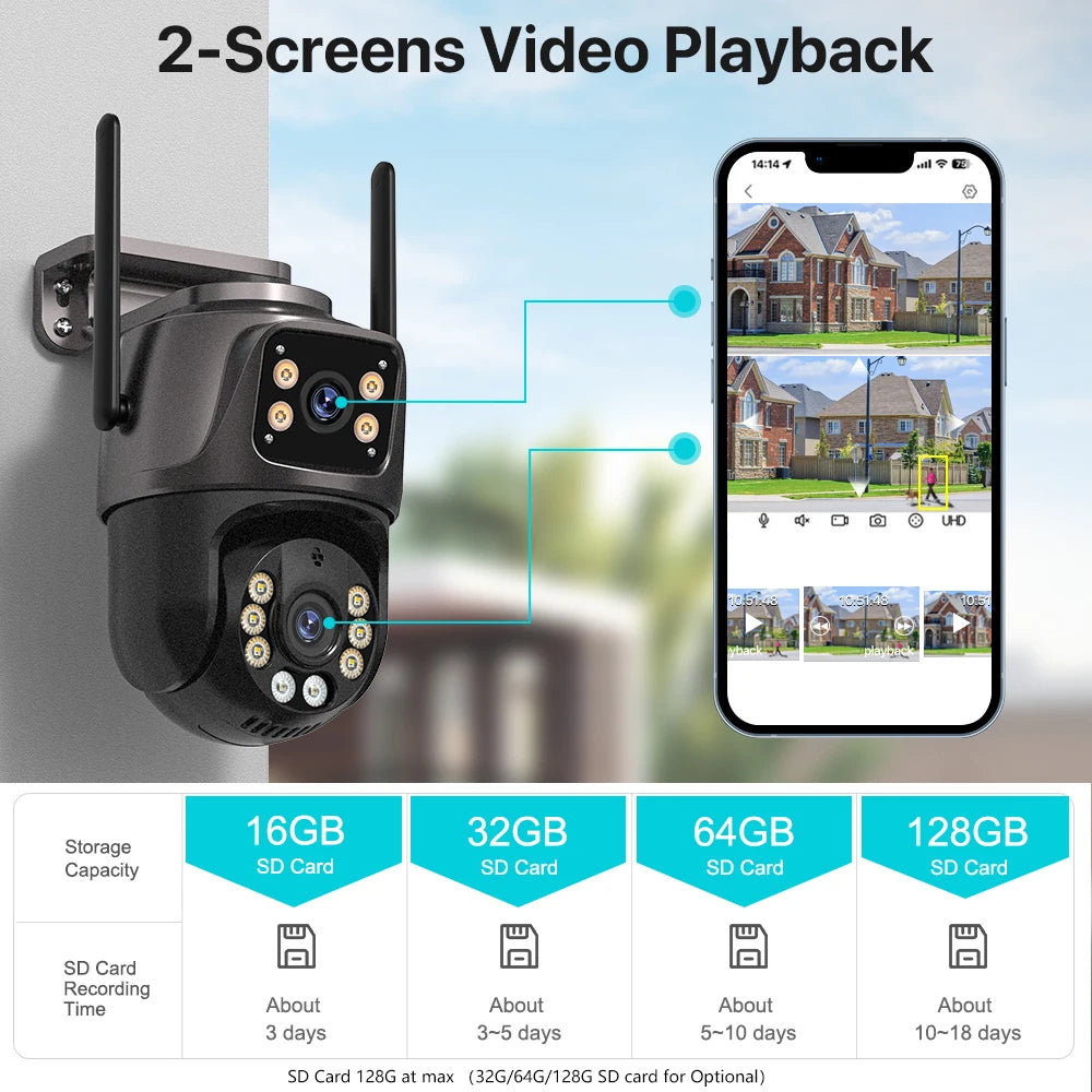 Camera Outdoor Dual Lens Screen Audio Video Surveillance