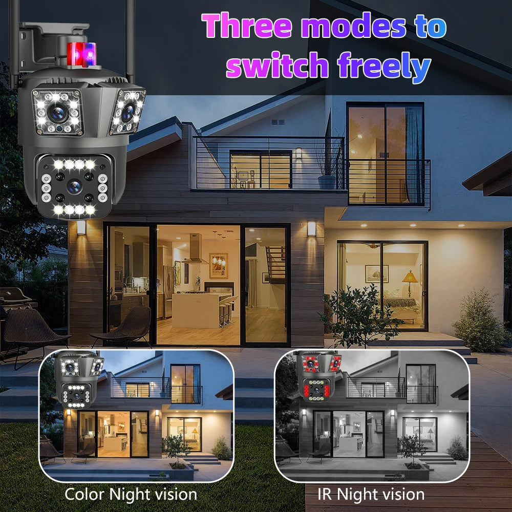 9MP 3Lensens Outdoor Camera 10X Zoom Wireless Security Surveillance Camera AI Human Tracking Audio HD Night Color Camera